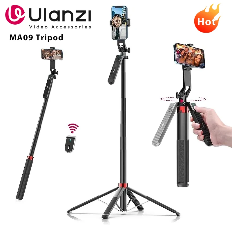 Ulanzi MA09 1.8m Selfie Stick Tripod for iPhone 16 15 14 13 Pro Max Android Phone with Remote Control Panoramic Ball head Holder