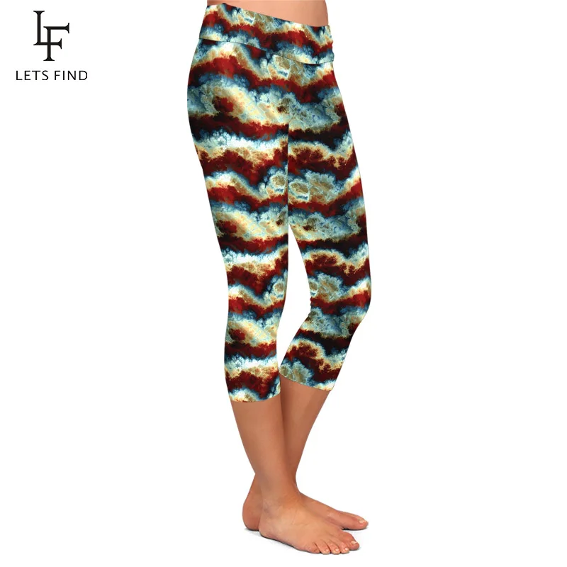 LETSFIND Beauiful 3D Clouds Digital Printing Soft Capri Leggings High Waist Slim Women Fitness Mid-Calf Leggings