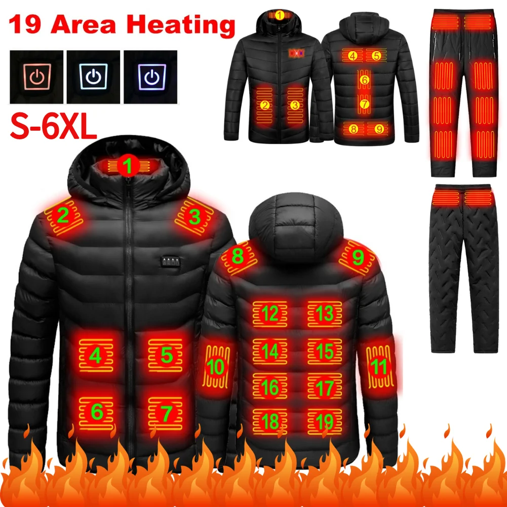 Unisex Electric Heating Jacket Warm Electric Thermal Jacket 19 Heating Zones 3 Heating Levels for Outdoor Camping Fishing Skiing