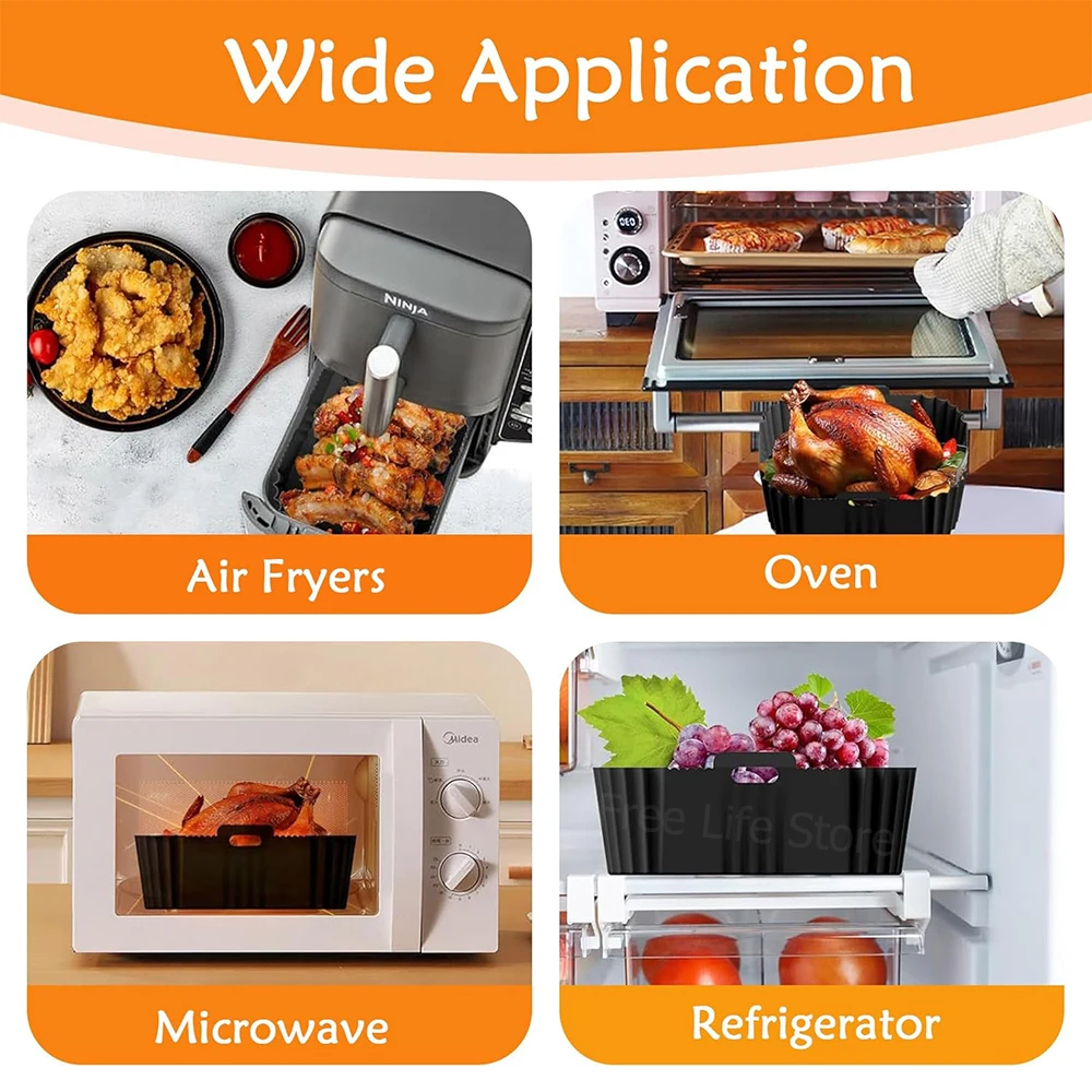 Square Air Fryer Mold For Ninja AF180 AF181 AF140 AF141 Reusable Silicone Air Fryer Liners for Philips HD9270 Baking Accessories
