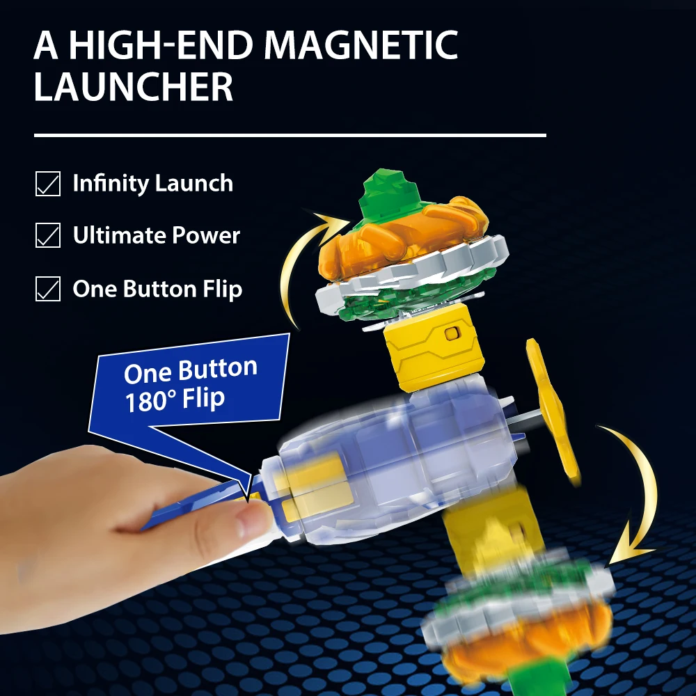 INFINITY NADO – TOUPIE AVEC LANCEUR MAGNÉTIQUE REVERSIBLE JADE BOW -  Nouvelle Toupie Nado Non-Stop Battle Deluxe avec Lanceur Magnét - La Poste