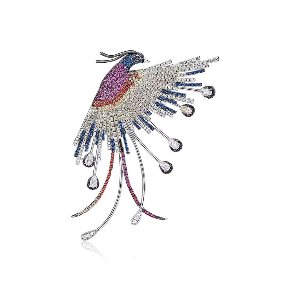 Luxury Design Phoenix Cubic Zircon Brooches for Women Fashion Animal Bird Butterfly Corsage Big Pin Coat Accessories 2023 Gift