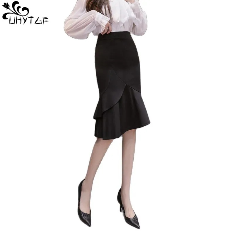 

UHYTGF Fishtail Skirt Women Spring Autumn Summer New Large Size M-4XL High Waist A-Line Wrap The Buttocks Women Short Skirts 165