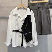Trendy Brand Men's Suit Vest Shirt Streetwear Unique Layered Shoulder Outerwear Casual Scene 2-piece Set Fashionable