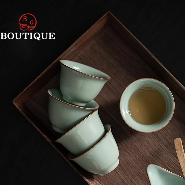 2Pc/Set Azure Ru Kemencék Porcelán Tea Csésze Kézzel Készített Kerámia Mesterkupa Egy Kis Tál Kung Fu Teamária Ajándék 45Ml