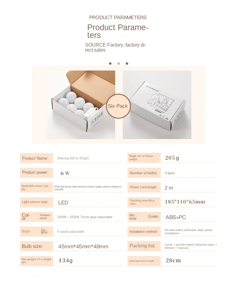 Description Picture 3 of itemVanity Mirror Fill Light Adjustable Luminance 3 Colors LED USB Wall Bulbs String For All Pretty 3 Colors Dimmable Vanity Light