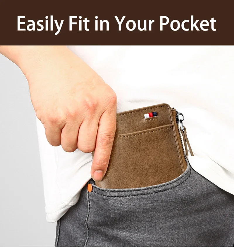 Luxury RFID Blocking Wallet - Mens Zipper Business Card Holder