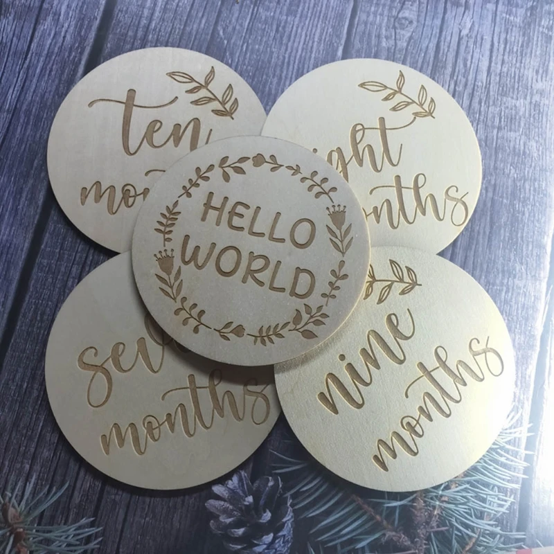 

2 Pcs Newborn Monthly Growth Recording Cards Wooden Birth Commemorative Cards Photography Props