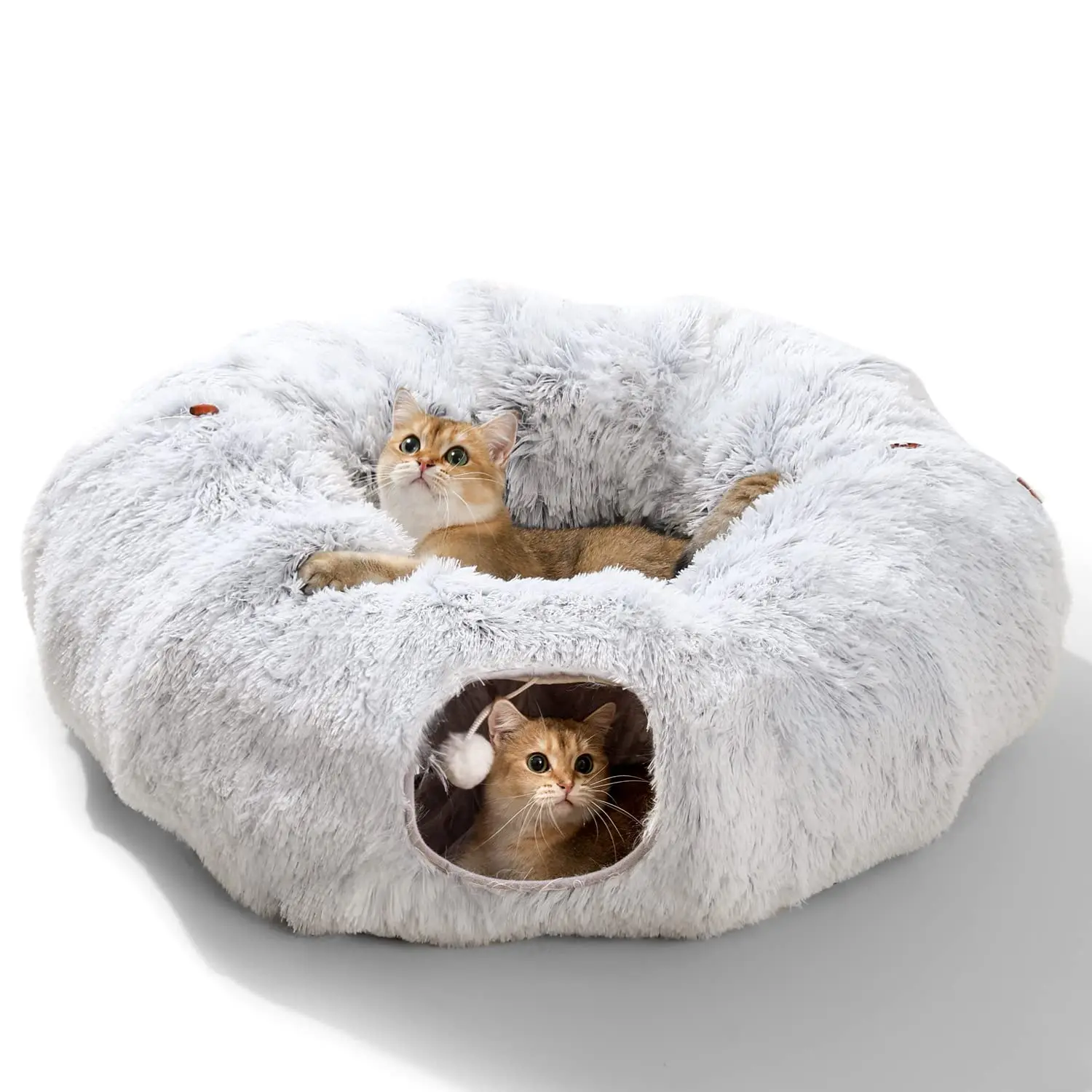 

2 In 1 Round Cat Beds House Funny Cat Tunnel Bed for Indoor Cats Soft Long Plush Dog Bed Bed Mat Kennel Deep Sleep