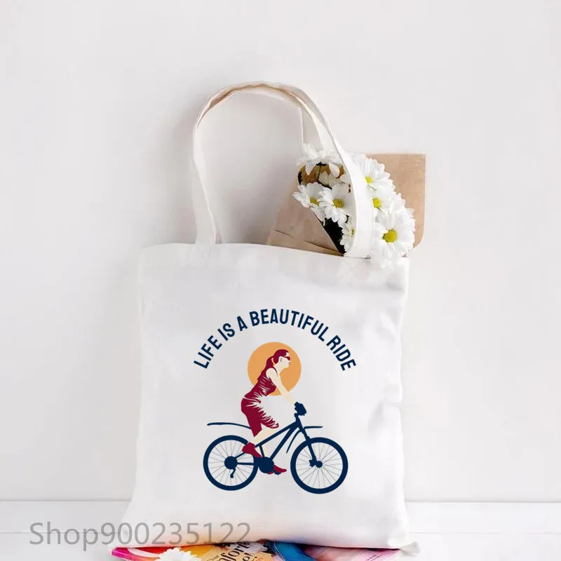 

Bike Printed Women's Casual Tote Bags ride on a bicycle Large Capacity Canvas Female Shopping Bag Shoulder Handbag Beach Bag