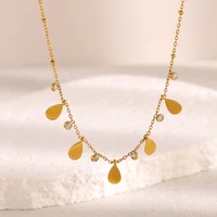 E.B.belle PVD Plated New Mini Water Droplet Round Zircon Pendant Necklace Luxury  Stainless Steel Waterproof Fashion Jewelry