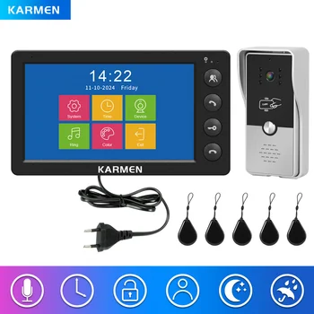 KARMEN Wired Video Intercom System,Outdoor Door Phone Street Call Panel RFID Doorbell, Electronic Lock,Support AC 100V-240V 1