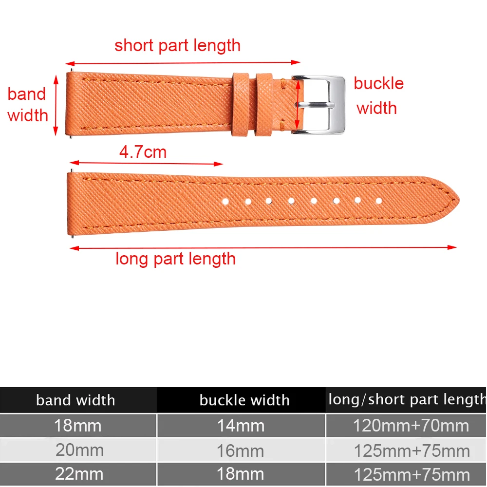Sleek Tapered Saffiano Leather Quick Release Watch Strap