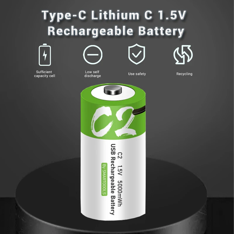 

5000 MWh AM2 Professional USB Rechargeable Lithium Ion Battery C Size 1.5V Non Alkaline Li-ion for Remote Control MouseElectric