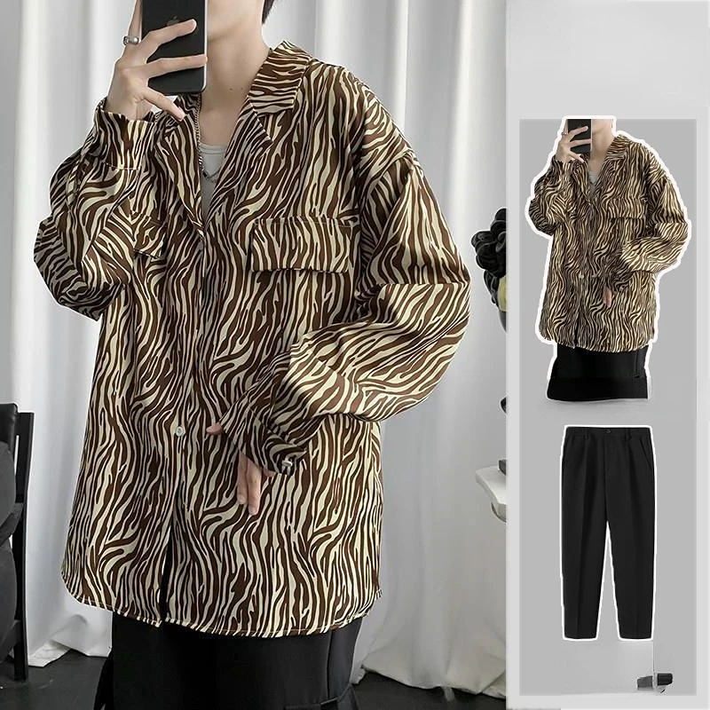 

2023 Spring Summer Men 2 Pieces Sets Fashion Clothing Streetwear Shirt Male Straight Leg Pant Men Casual Ice Silk Sets F25