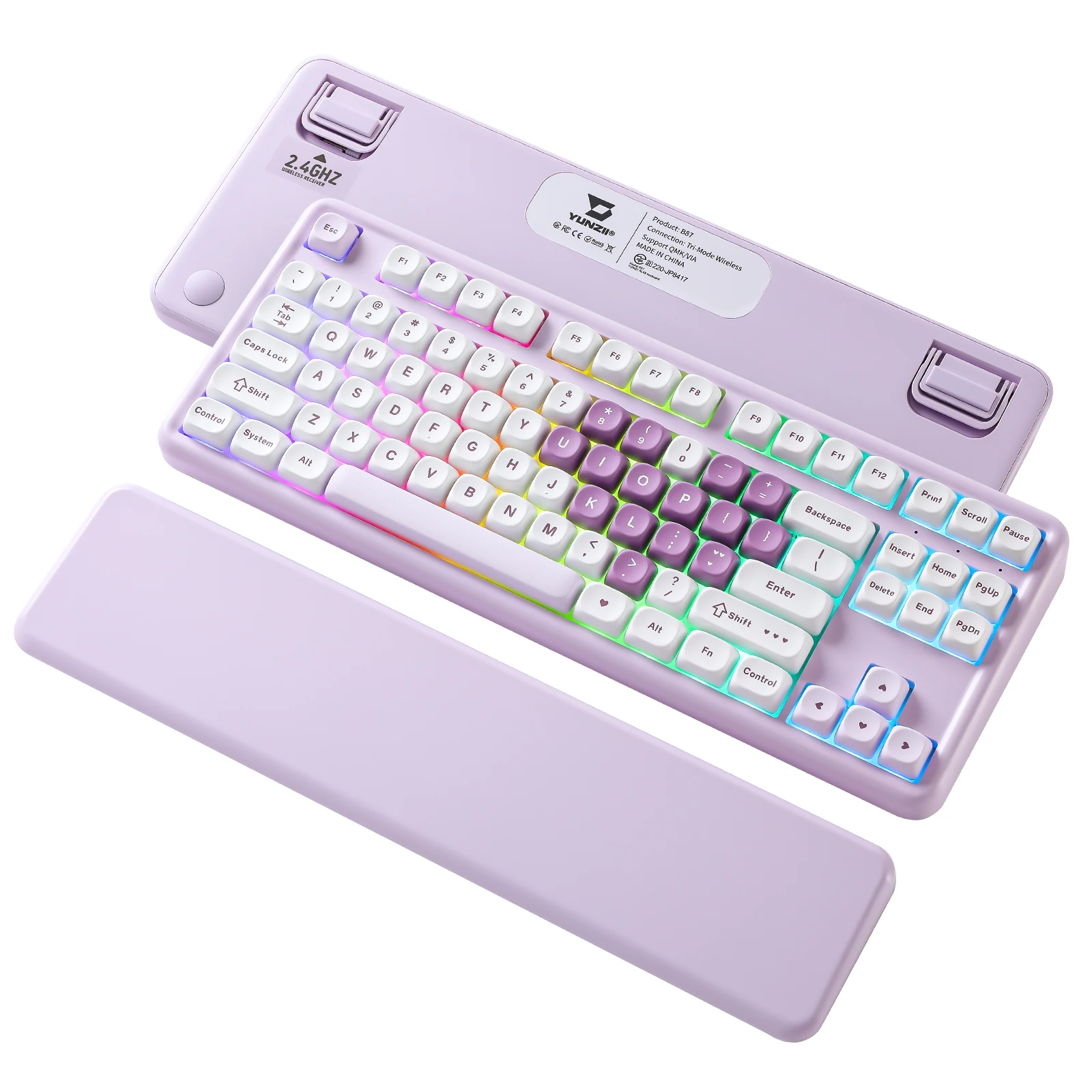 YUNZII B87 Heart Wireless Mechanical Keyboard, QMK/VIA Custom RGB