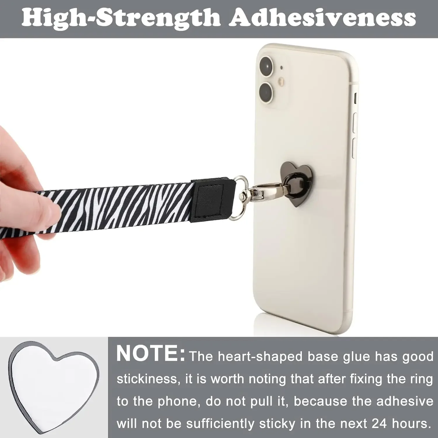 Heart Shaped Adhesive Phone Charm Hook and Metal Finger Grip Holder