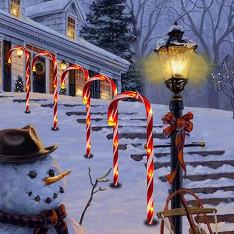 Christmas Outdoor Solar Powered Floor Lights With One Trailer And five Christmas Candy Cane Lamps Festive Courtyard Party Decors walking stick chair for the elderly folding non slip cane crutch bench with stool for the elderly can sit lightly