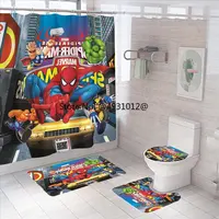 Anime Avengers Spiderman Shower Curtain Carpet Toilet Cover Cartoon Bath Mat Rug Pad Set Bathroom Decor Kids Gifts 2
