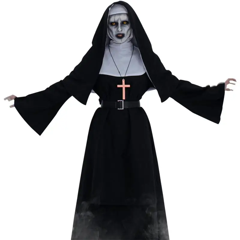 

Horror Nun Cosplay Costume Woman's Halloween Cross Ghost Party Role Play Outfit Carnival Stage Show Dress Up Costume for Adults