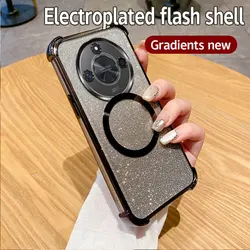Shockproof Clear Magnetic Ring Glitter Phone Case for Honor 50SE (Black)