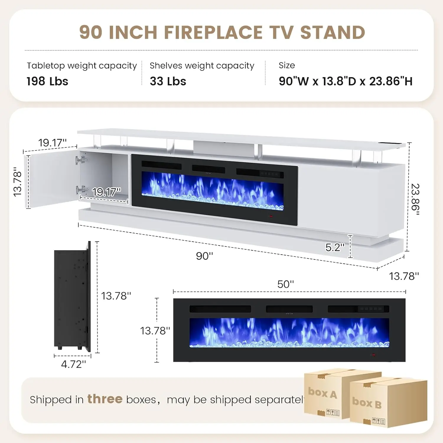 90" Modern Fireplace TV Stand with Storage 2