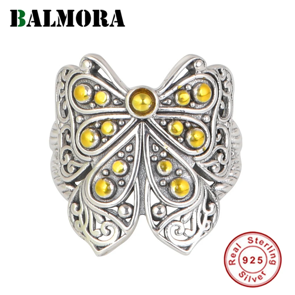 

BALMORA S925 Sterling Silver Gold 3D Butterfly Rings For Women Gril Vintage Insect Stacking Adjustable Open Ring Jewelry Gift