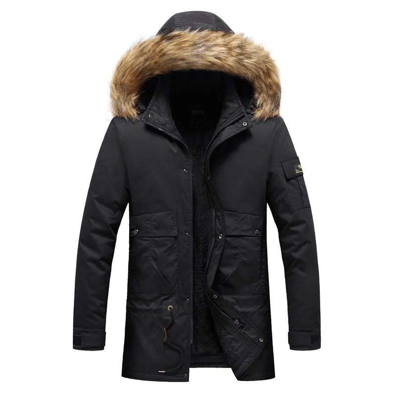 

2023 Men Long Parkas Fur Collar Warm Coat Winter Casual Hooded Windproof Jacket Coats Male Thicken Cotton Mens Parka Jackets