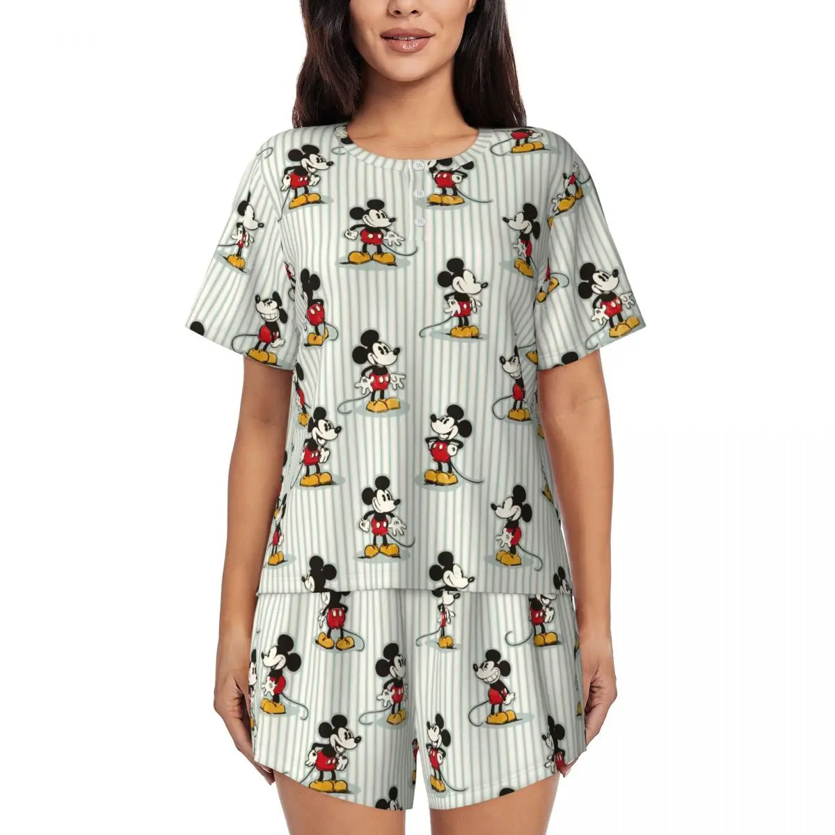 

Пижамный комплект с героями мультфильмов, ТВ, Микки Маус, женская одежда для сна с коротким рукавом, домашняя одежда, 2 предмета, Pjs