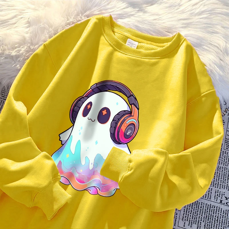 Cute Ghost With Headphones Boy Pullover Fashion S-Xxl Autumn Sweatshirt Vintage High Quality Camisa Simple Casual Sportswear customized hoodies men hoodie