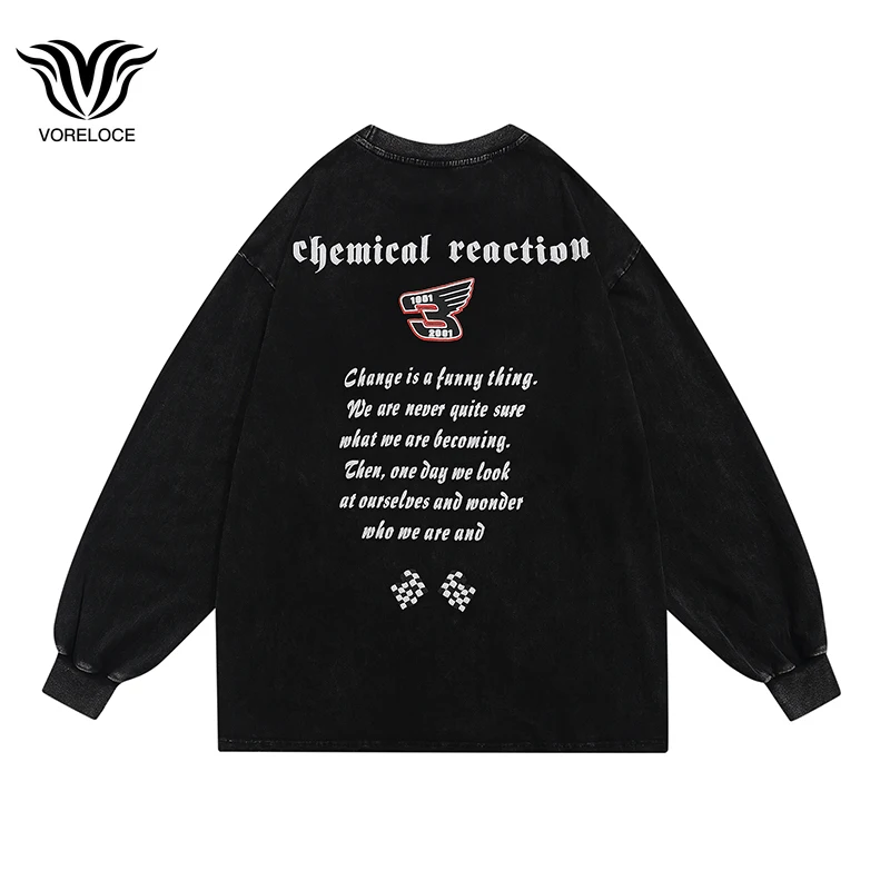 

2022 autumn Harajuku street trend brand men's round neck y2k cotton loose long-sleeved T-shirt letter printing hip-hop pullover