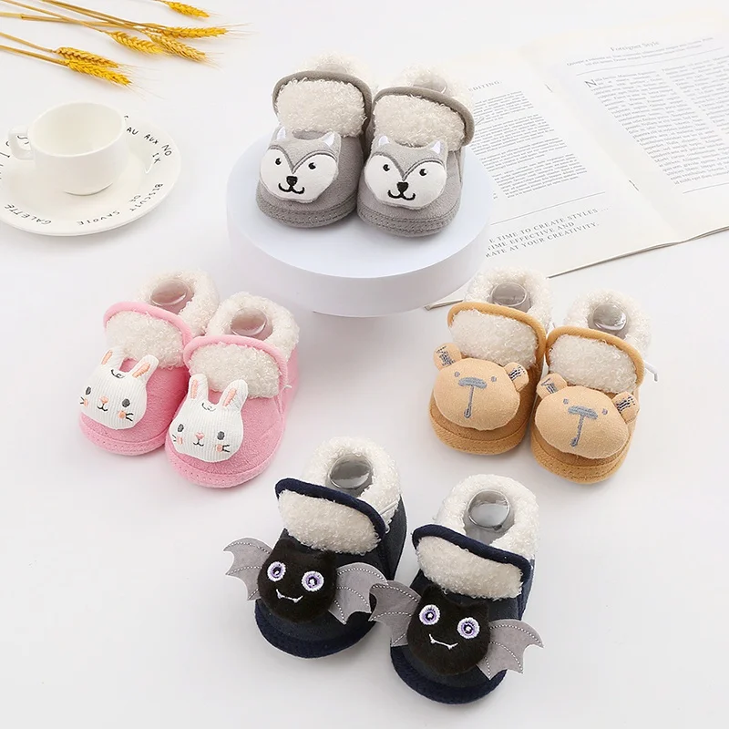 Winter Cute Cartoon Baby Shoes Boy Girl Booties Cotton Soft Sole Non-Slip Warm Toddlers First Walkers Infant Crib Shoes 0-18M 1