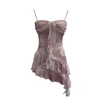 ISAROSE 2025 Mesh Camisole for Women Stretch Casual Tie Dyeing Braless Sleeveless Adjustable Straps Asymmetrical Ruffle Tops - Image 6