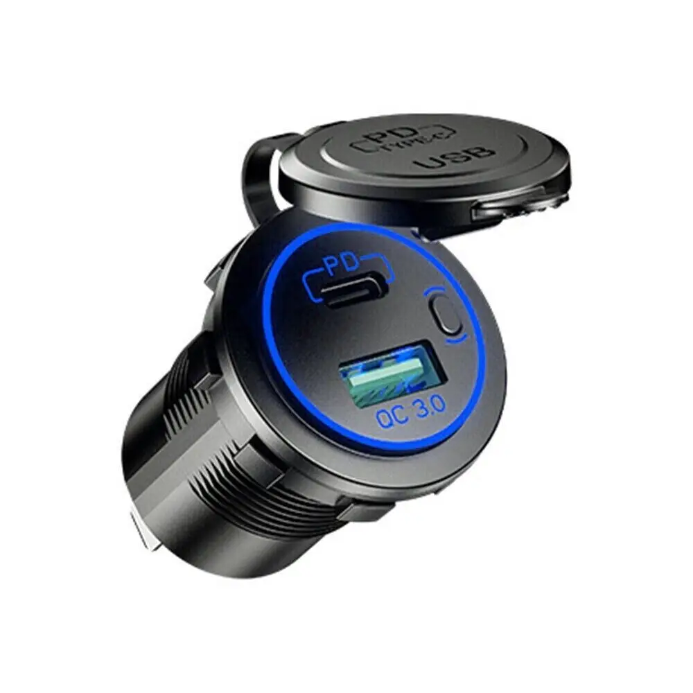 

Dual QC 3.0 USB + PD Type-C Fast Car Charger Socket Adapter Power Outlet 12V 24V