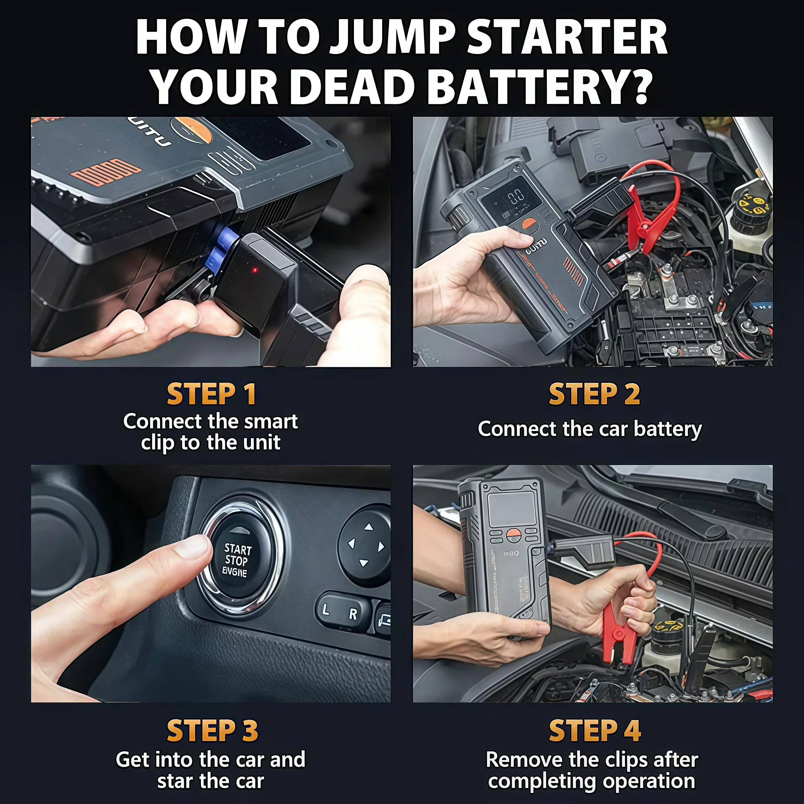 JKUOO Car Jump Starter with Air Compressor 6