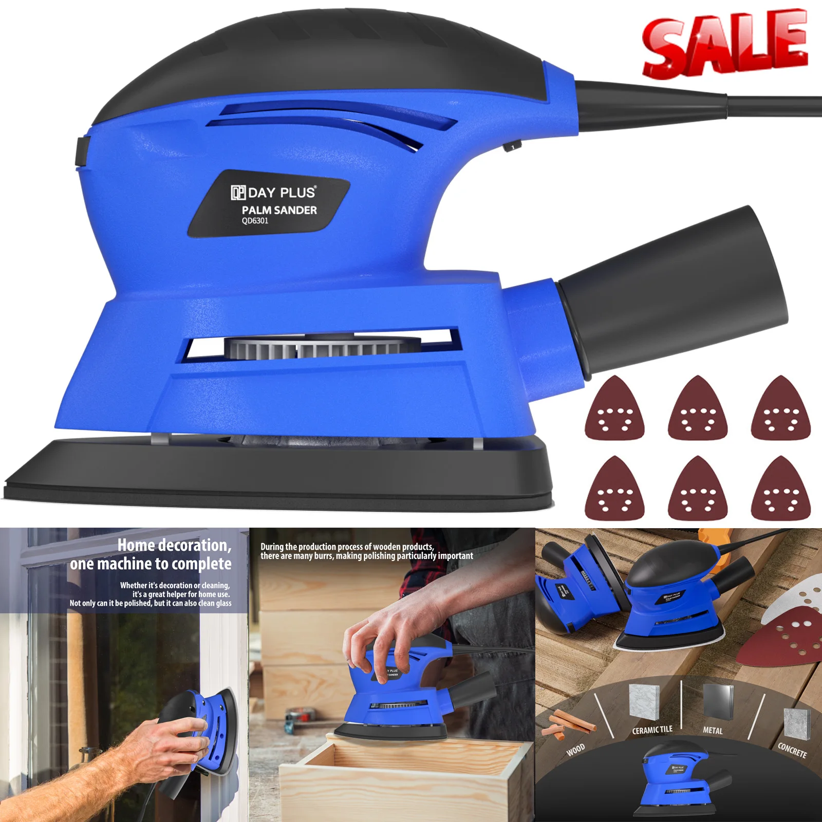 DayPlus-Electric-Sander-Sanding-130W-12000RPM-With-6pc-Sanding-Sheets ...