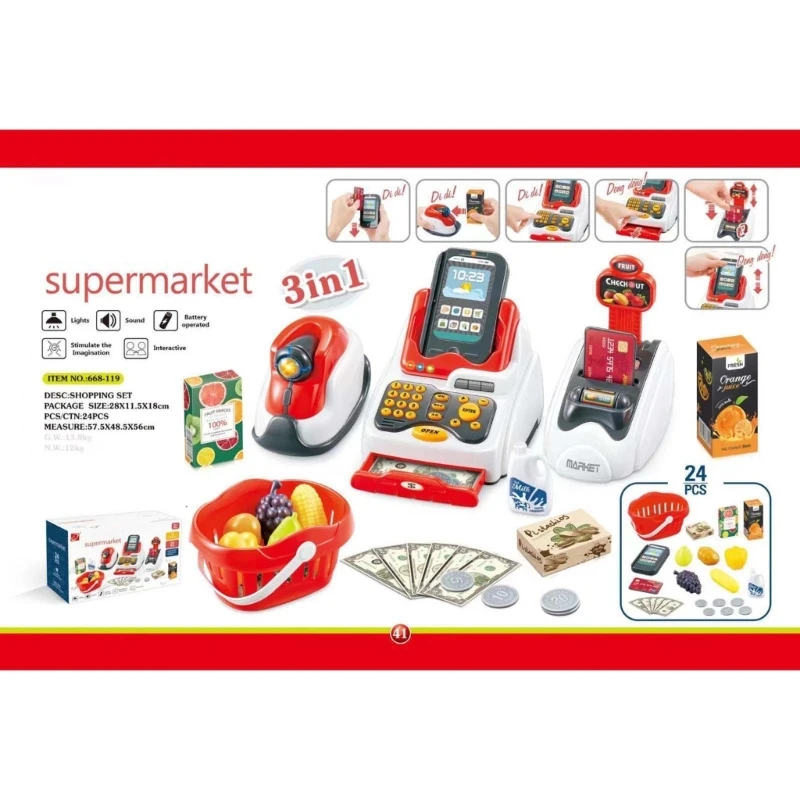 Supermarket Cash Register Toy Kids Checkout Counter Playcashier Register For Kids PlayHouse Toy Credit Card Machine toy 2