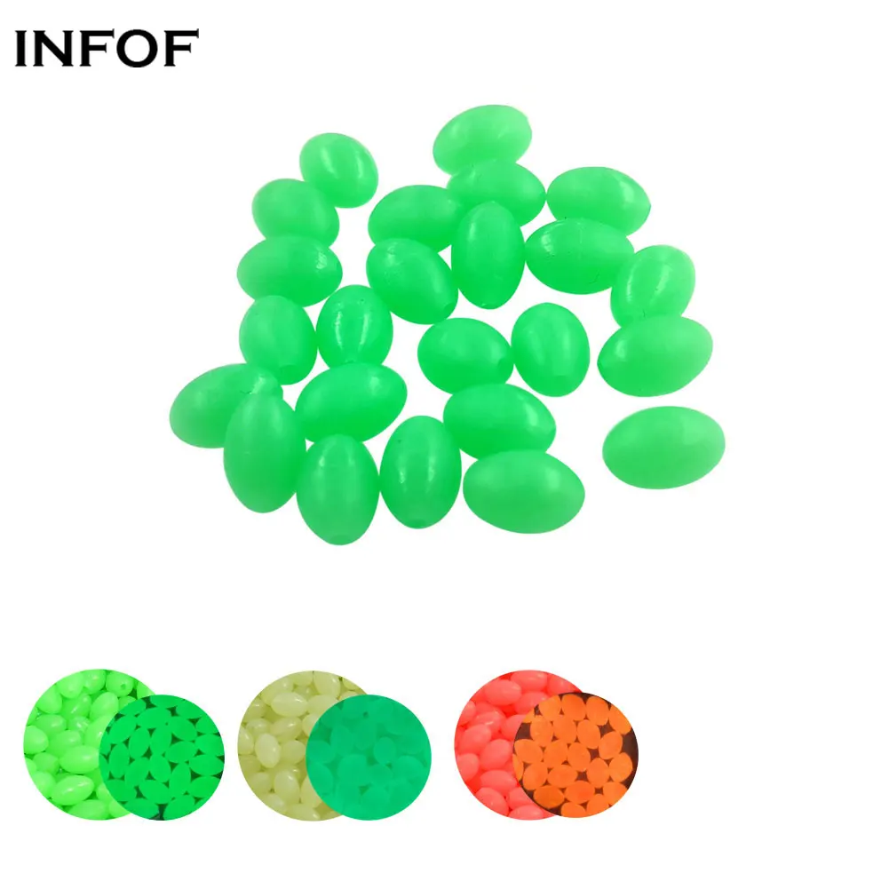 INFOF 100pcs Oval Fishing Beads Stopper Hard Plastic Glow Beads for Bait  Rig Night Fishing Accessories Lure Tackle