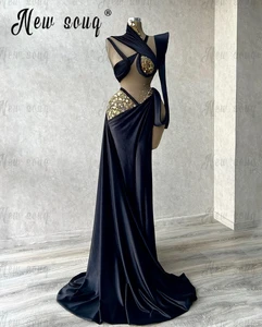 Black Slit Side Elegant Evening Dress Vestidos Para Mujer Gala Crystals Forma Prom Party Dresses Robes De Soirée Arabic 2024