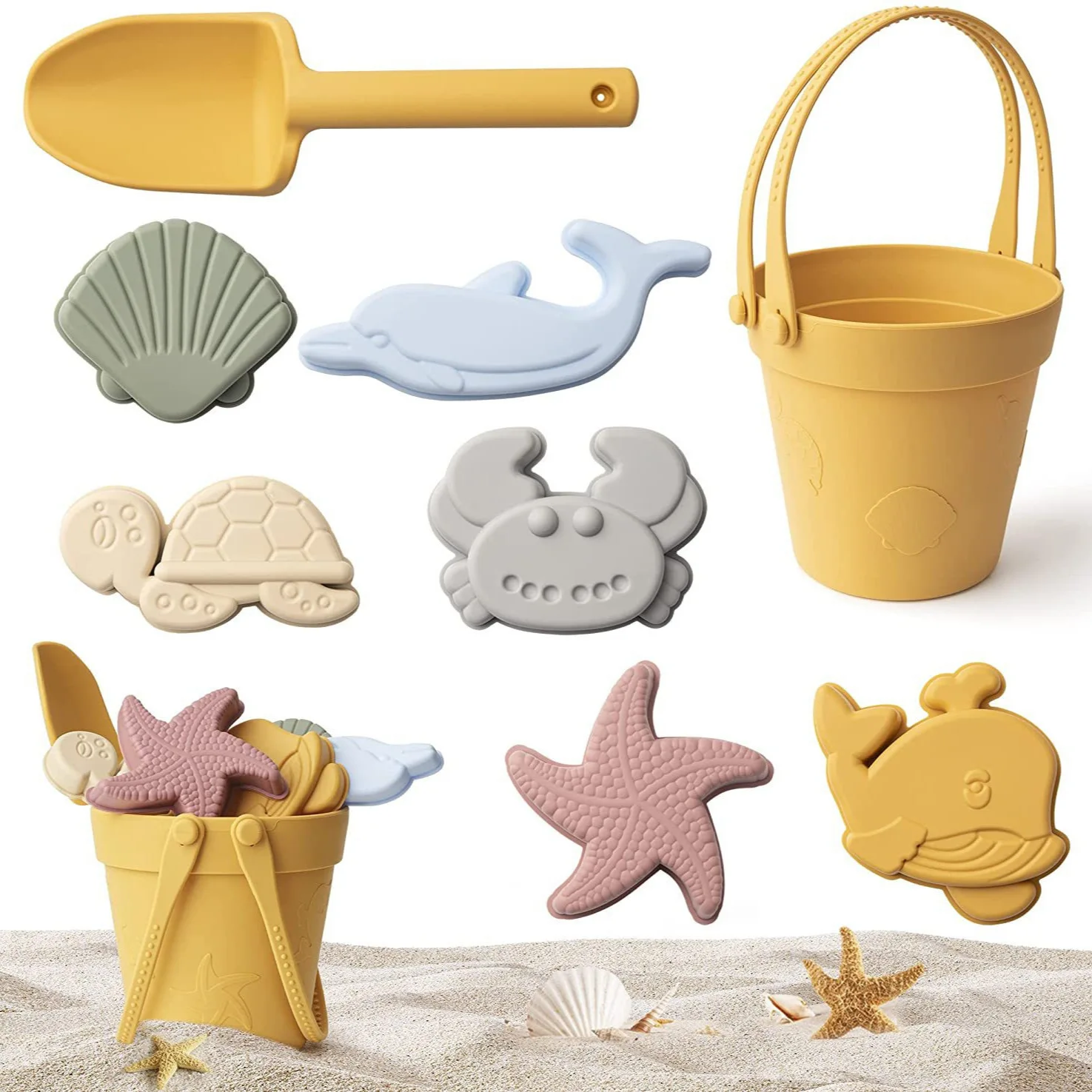 Silicone Children Beach Toy Shovel Ocean Outdoor Parent-child Beach Portable Bucket Durable Sand Digging and Storage Tool