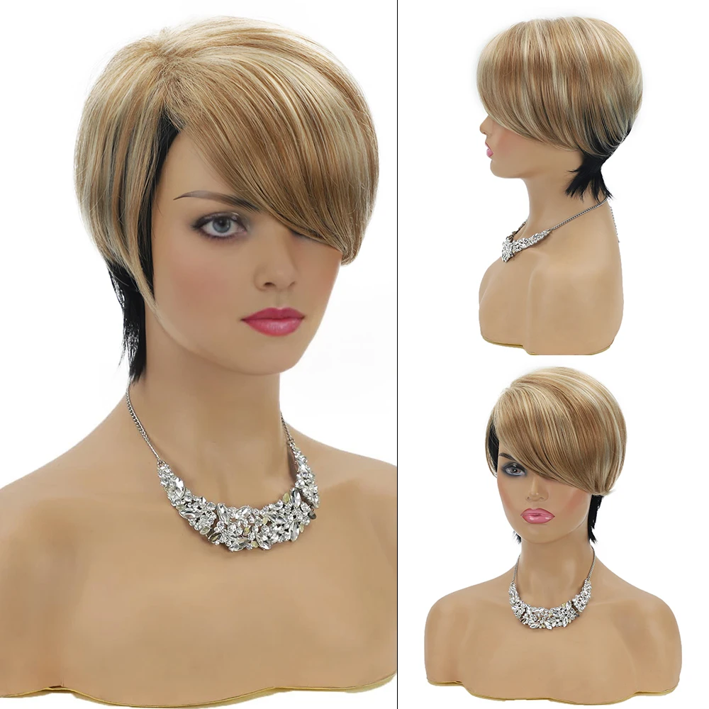 

Парик, синтетические Короткие парики с длинной челкой, смешанный парик из коричневых светлых волос, вьющийся парик, термостойкие синтетические парики для чернокожих женщин