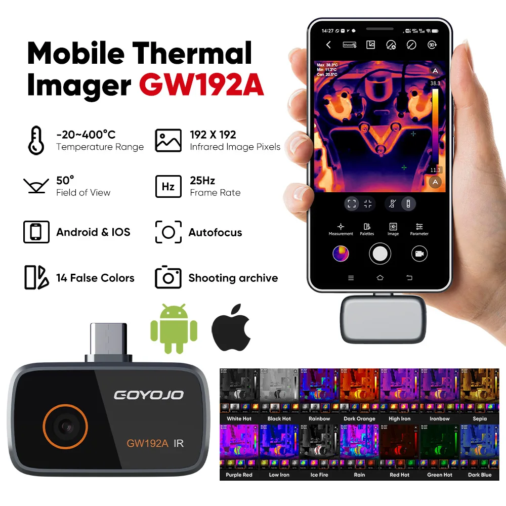 192*192 Android Type-C Thermal Imager 25Hz Mobile Thermal Imaging