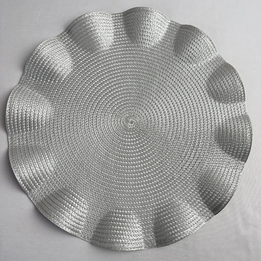 Set of 6 Heat-Resistant Woven Round Placemats with Corrugated Edges