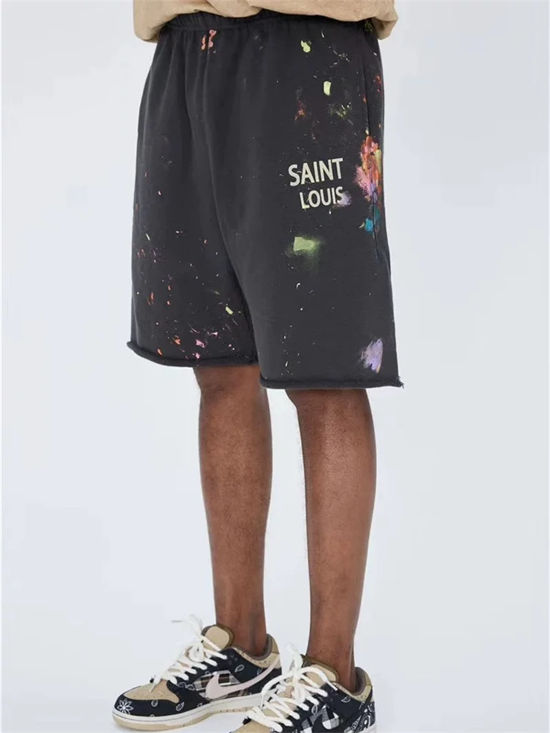 High quality Saint Louis SSSaint Street Hip Hop Summer Speckler Graffiti Trendy Brand Casual Cotton Black Grey Shorts
