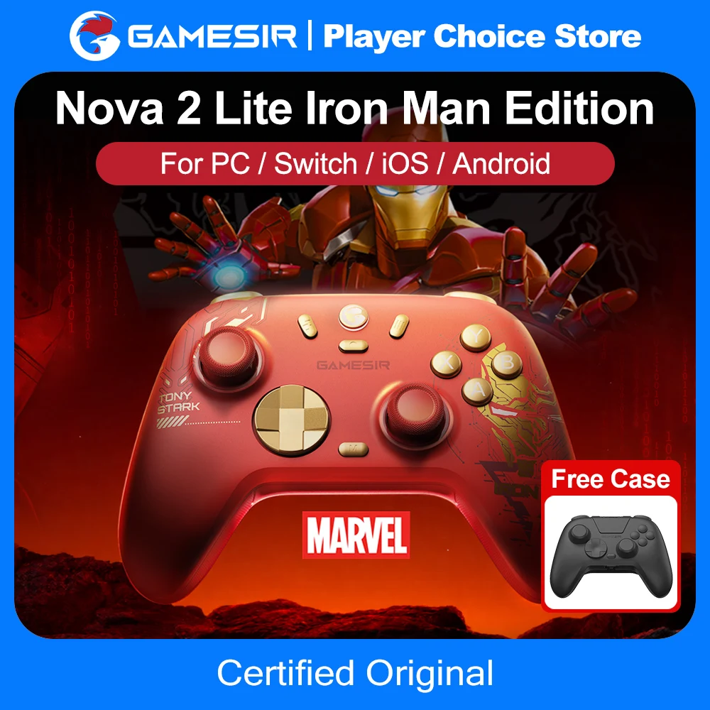 GameSir Nova 2 Lite Edição Iron Man, Controle Sem Fio para PC, Compatível com Windows, iOS, Android, Mobile, Steam e Switch 2&1