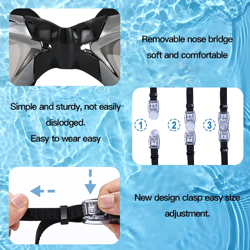 Swimming Goggles Adult Myopia Swimming Goggles One-piece Earplugs Electroplating Anti-fog High-definition Swimming Goggles