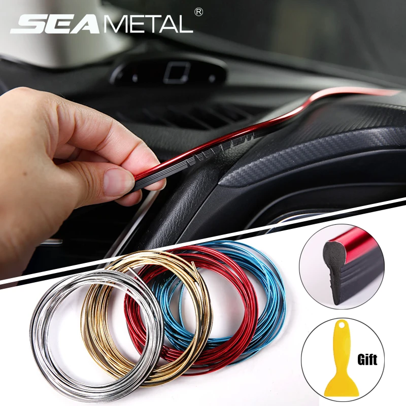 SEAMETAL Strisce Decorative per Interni Auto 5/10M, Anti-Graffio, Riempitivi per Fessure Cruscotto, Linea Flessibile Fai-da-Te per Accessori Styling Auto