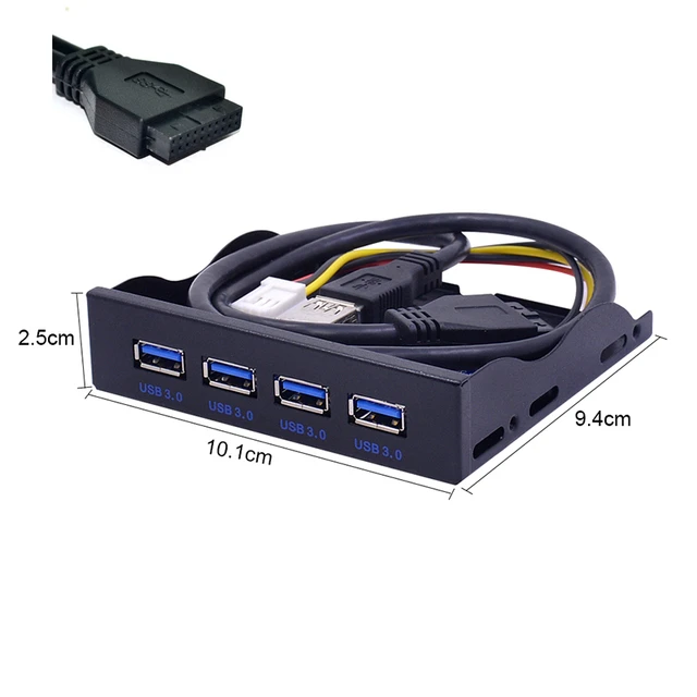 8-Port USB 3.0 Hub 5.25 Front Panel with 20-pin Header