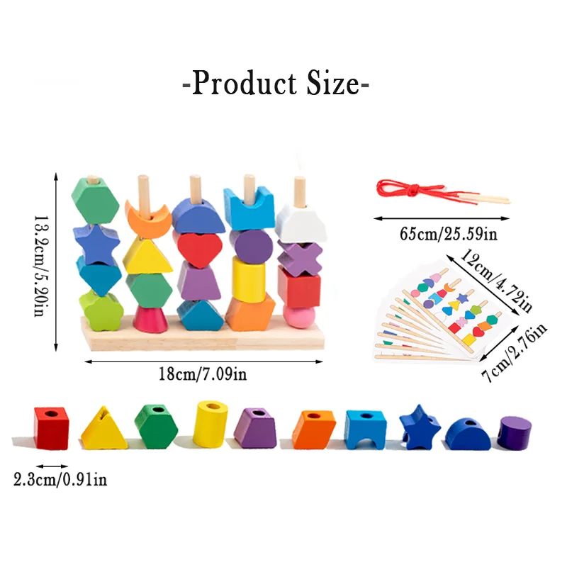 Wooden children's colorful color sorting toys, rainbow sets of columns, shape stringing matching, educational building blocks 6