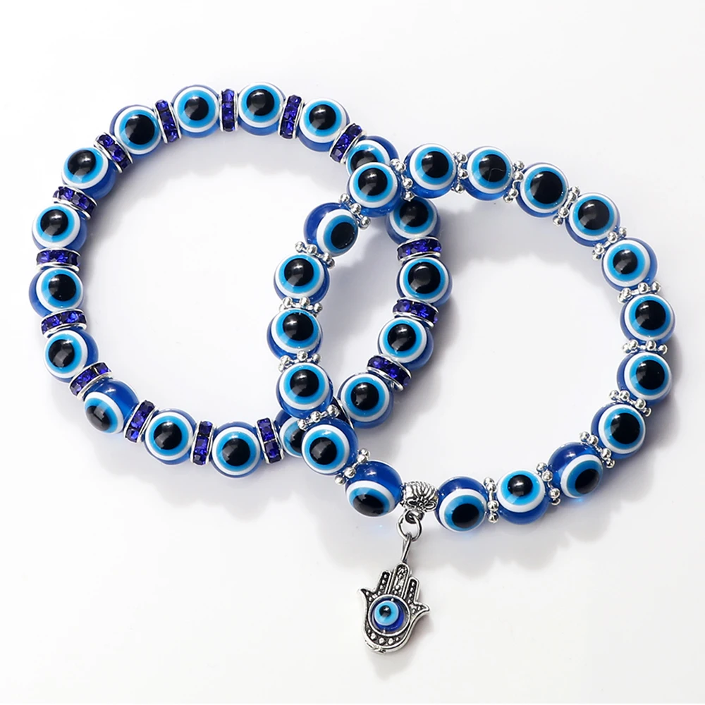 10Mm Lucky Blue Evil Eye Bracciale Palm Butterfly Owl Elephant Ciondolo Charm Crystal Resin Beaded Bracciali Per Donna Uomo Gioielli